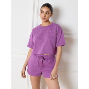 Refined ladies woven cropped sweat shi t-shirt paars