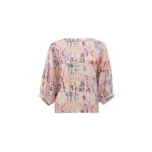 Yaya top with boatneck and print t-shirt roze
