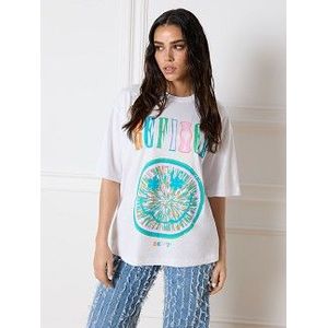 Refined ladies knitted oversized smile t-shirt wit