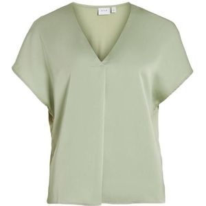 Vila viellette v-neck s/s satin to blouse groen