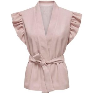 Only onlsilke s/l frill belt vest roze