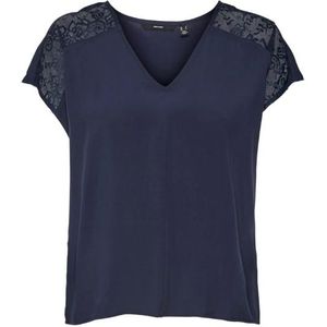 Vero moda vmrusk lace v-neck ss top wvn blouse blauw