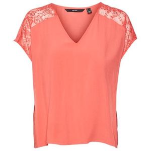 Vero moda vmrusk lace v-neck ss top wvn blouse rood