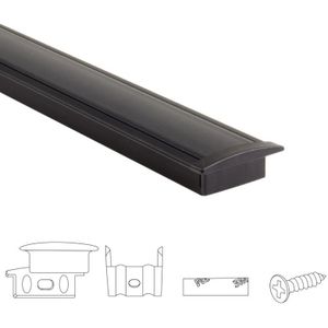 Aluminium ledstrip profiel zwart inbouw 2m slim line - 7 mm hoog - compleet met afdekkap