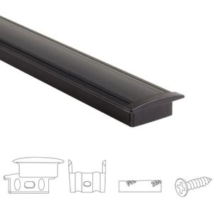 Aluminium ledstrip profiel zwart inbouw 1m slim line - 7 mm hoog - compleet met afdekkap