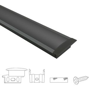Aluminium ledstrip profiel zwart inbouw 2m - breed en laag - compleet met afdekkap