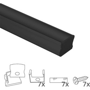 Aluminium ledstrip profiel zwart opbouw 3m - breed en hoog - compleet met afdekkap