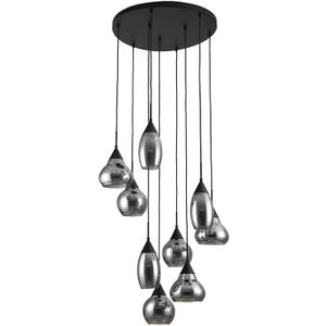 Haluta Industriële Hanglamp - Glazen Hanglamp - 9-lichts - E27 - Smoke Glas