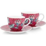 Pip studio Flower Festival - espresso kop en schotel - set van 2 - roze - 120ml