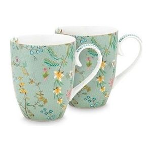 Pip Studio. Set van 2 grote mokken Jolie Flowers Blue 350ml