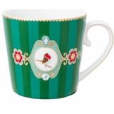 Mok Pip Studio Love Birds Medaillon Stripes Emerald-Green 250 ml (Set van 6)