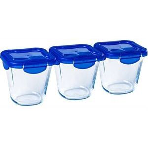 Cook & Go Vierkante Schaal Met Deksel - Set van 3 Stuks - Blauw - Pyrex