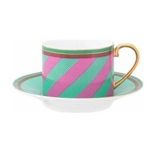 Koffiekop & Schotel Pip Studio Chique Stripes Pink Green 220 ml