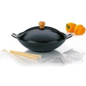 Kela Asia Wok Set - Complete Set van 5 - Zwart - Gietijzer - Geschikt voor Gas, Inductie, Elektrisch - Hoge Kwaliteit