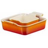Le Creuset - Vierkant - Ovenschaal - Oranjerood - 2-Delig, Aardewerk