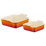 Le Creuset - Vierkant - Ovenschaal - Oranjerood - 2-Delig, Aardewerk