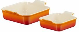 Le Creuset - Vierkant - Ovenschaal - Oranjerood - 2-Delig, Aardewerk
