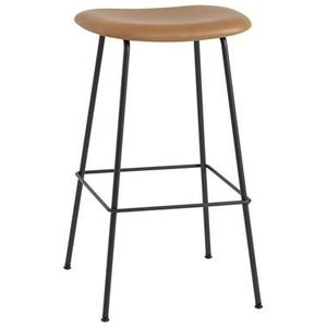 Muuto Fiber Barkruk m. Tube Lampenvoet Lederen Gevoerde Cognac/Zwart H76 cm