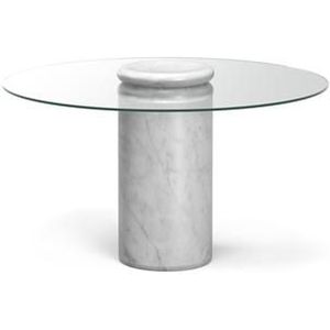 Karakter Castore Eettafel Ø130 Wit Carrara Marmer/ Helder Glas