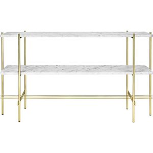 Gubi TS Consoletafel H72 cm met 2 Planken Messing/Wit Carrara Marmer