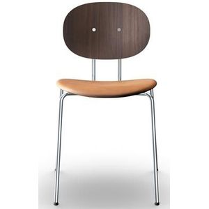 Sibast Furniture Piet Hein Eettafelstoel Chroom Walnoot en Cognac Leer