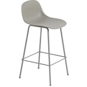 Muuto Fiber Barkruk met Lampenvoet en Rugleuning Grijs/ Grijs H87,5 cm