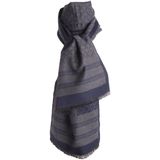 Zachte wol-blend sjaal met mixed print in grijs en donkerblauw