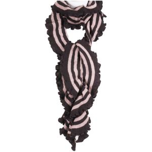 Gebreide bruin/ oud roze gestreepte stretch sjaal