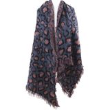 Denimblauwe omslagdoek/sjaal met geweven luipaard patroon