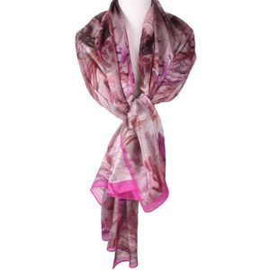 Oudroze zijden sjaal/stola met aquarel bloemenprint