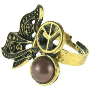 koperen ring met vlinder en oudroze parel