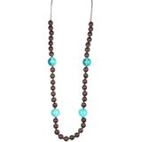 Bruine houten kralen ketting met turquoise kralen