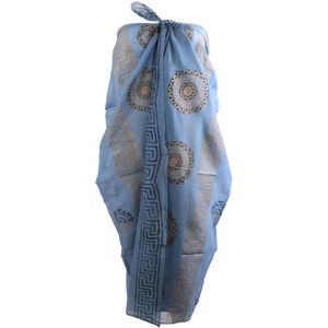 Jeansblauwe sarong met Griekse ornamenten print