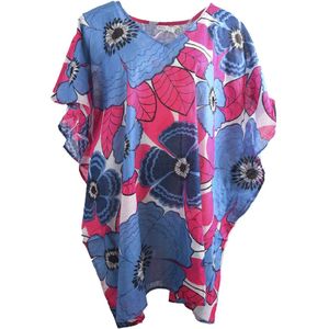 Korte kaftan met bloemenprint in hardroze en blauw