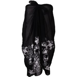 Zwarte sarong met borduursel in wit