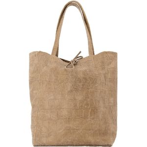 Beige lederen croco shopper