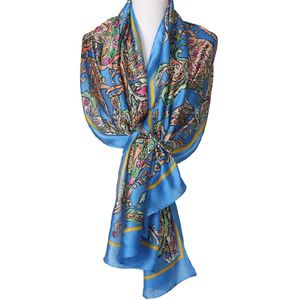 Zijde-blend sjaal in hemelsblauw met paisley print