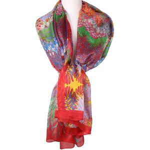 Zijden sjaal/stola kleurrijke bloemenprint