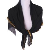Zwarte crêpe voile sjaal met borduursel van gouddraad en organzalint