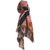 Sjaal met mixed print in oudroze en bruin