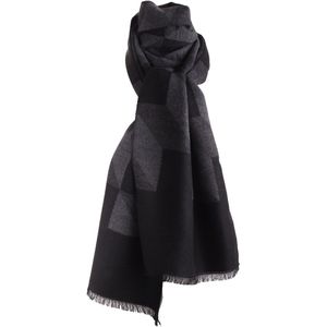 Zachte wol-blend sjaal met grafische print in grijs