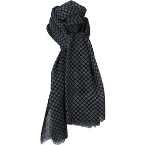 Zwarte luchtige wollen mousseline sjaal met dessin