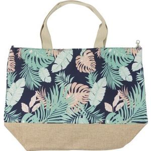 Donkerblauwe strandtas met tropical print