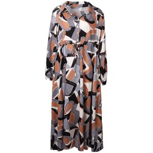 Maxi-jurk met grafische print in grijs en lichtbruin