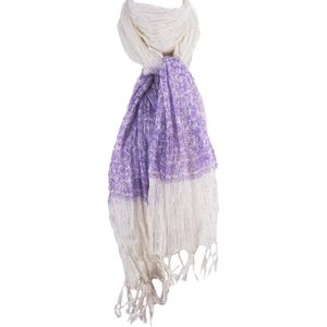 Wit/lila crushed katoenen sjaal met glittertje