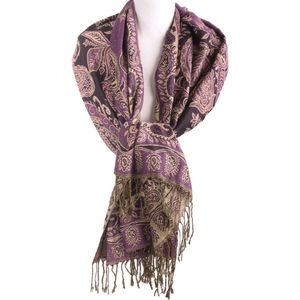Pashmina sjaal in mauve met lurex geweven paisley