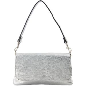 Metallic lederen clutch in zilver