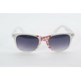 Trendy witte wayfarer-type dames zonnebril met bloemprint