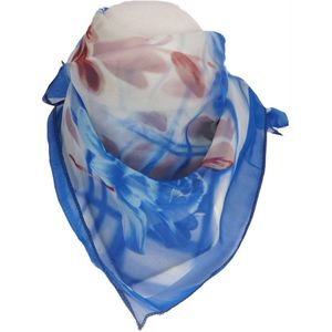 Blauwe crêpe voile sjaal met bloemenprint