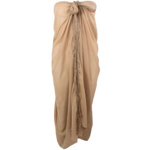 Beige crêpe voile pareo met sierbandje